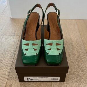 Chie Mihara Dark Green and Mint Slingback Pumps